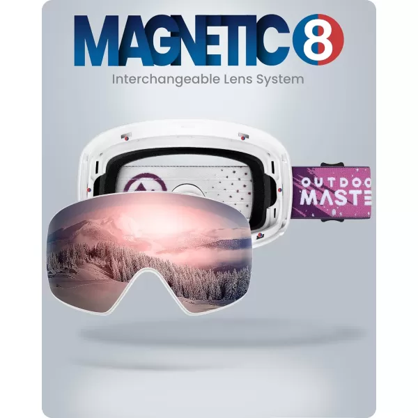 OutdoorMaster Ski Goggles Horizon  Snowboard Goggles with Ultra View Frameless Interchangeable Magnetic LensVlt 12  Purple Dots