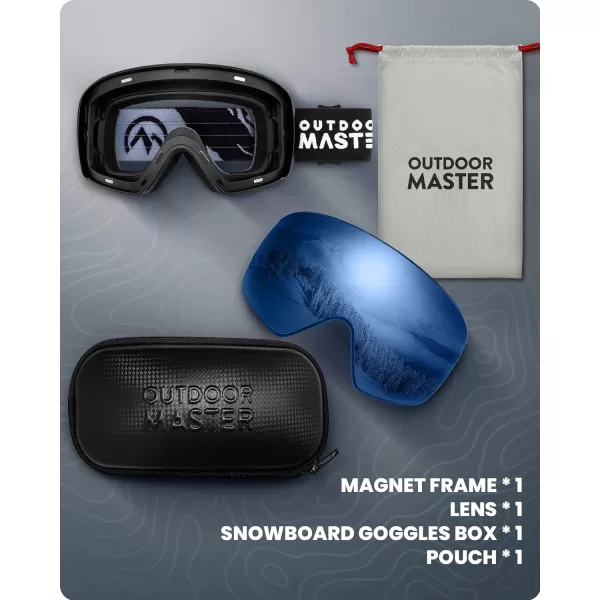 OutdoorMaster Ski Goggles Horizon  Snowboard Goggles with Ultra View Frameless Interchangeable Magnetic LensVlt 14  Blue Mountain