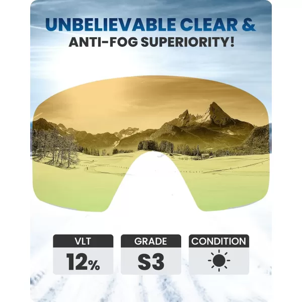 OutdoorMaster Ski Goggles Horizon  Snowboard Goggles with Ultra View Frameless Interchangeable Magnetic LensVlt 15  Blackframe Revo Blue Lens