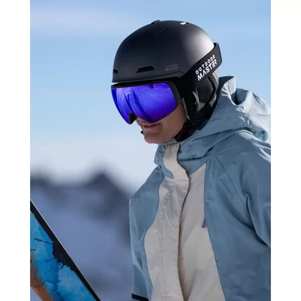 OutdoorMaster Ski Goggles Horizon  Snowboard Goggles with Ultra View Frameless Interchangeable Magnetic LensVlt 15  Blackframe Revo Blue Lens