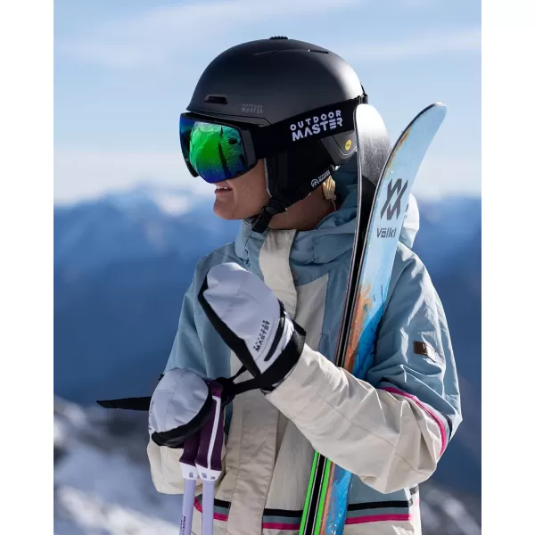 OutdoorMaster Ski Goggles Horizon  Snowboard Goggles with Ultra View Frameless Interchangeable Magnetic LensVlt 15  Blackframe Revo Green Lens