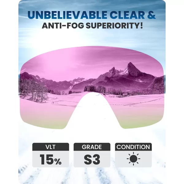 OutdoorMaster Ski Goggles Horizon  Snowboard Goggles with Ultra View Frameless Interchangeable Magnetic LensVlt 15  Blackframe Revo Green Lens