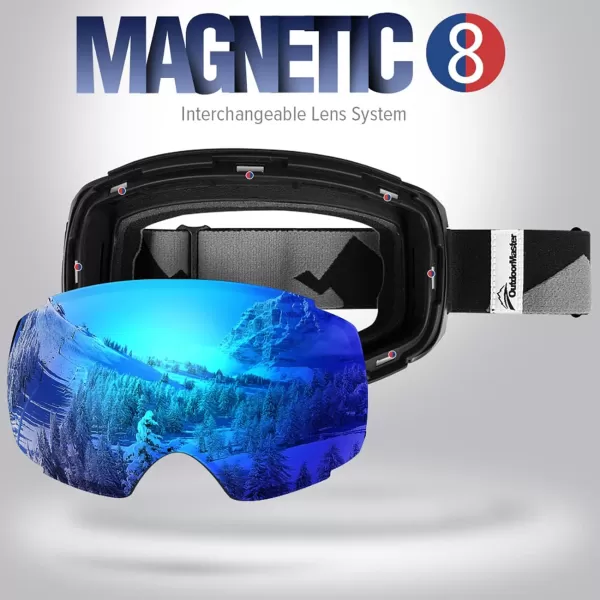 OutdoorMaster Ski Goggles PRO  Frameless Interchangeable Lens 100 UV400 Protection Snow Goggles for Men amp WomenA2blackframe Revobluelens Vlt15