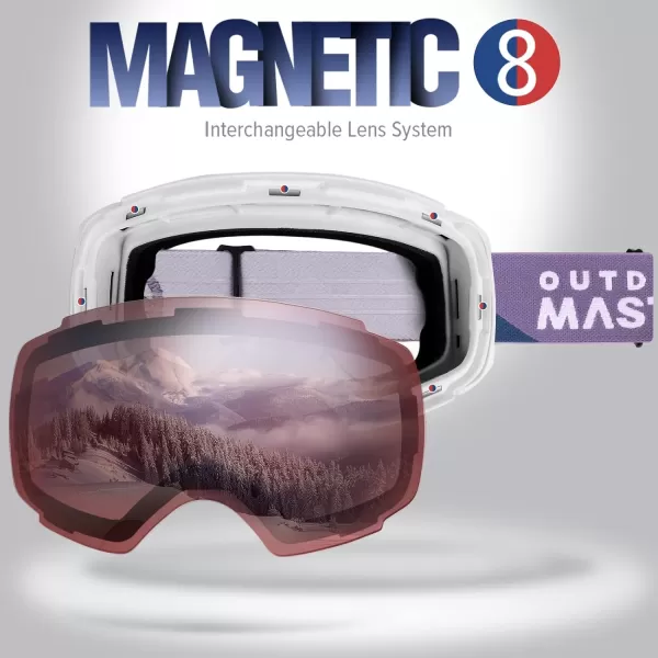 OutdoorMaster Ski Goggles PRO  Frameless Interchangeable Lens 100 UV400 Protection Snow Goggles for Men amp WomenA2whiteframe Pinklens Vlt28