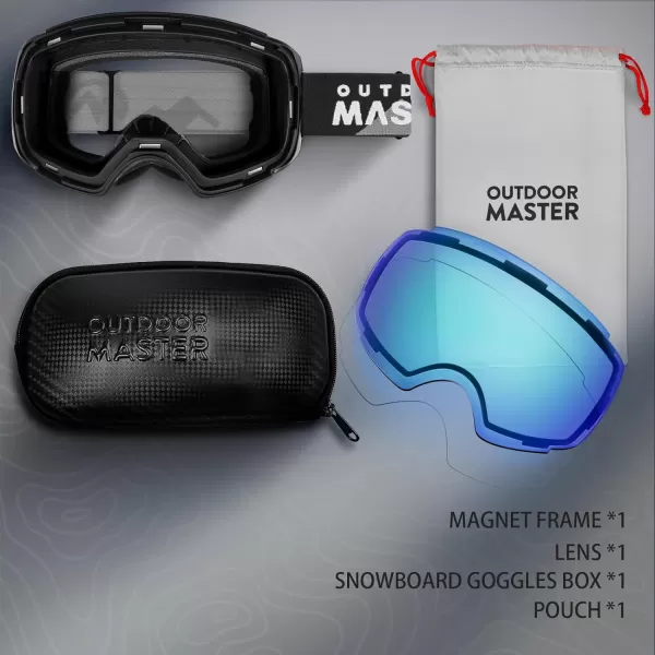 OutdoorMaster Ski Goggles PRO  Frameless Interchangeable Lens 100 UV400 Protection Snow Goggles for Men amp WomenBlackframe Icebluelens Vlt33