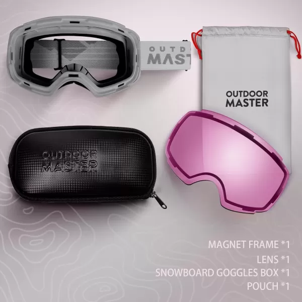 OutdoorMaster Ski Goggles PRO  Frameless Interchangeable Lens 100 UV400 Protection Snow Goggles for Men amp WomenGreyframe Lightpinklens Vlt59