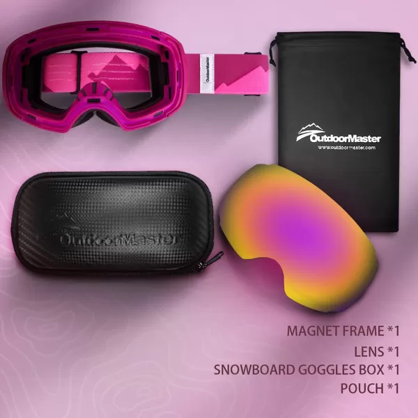 OutdoorMaster Ski Goggles PRO  Frameless Interchangeable Lens 100 UV400 Protection Snow Goggles for Men amp WomenPinkframe Revopinklens Vlt17