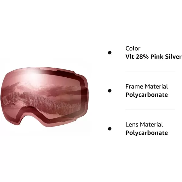 OutdoorMaster Ski Goggles PRO Replacement Lens  20 ChoicesVlt 28 Pink Silver