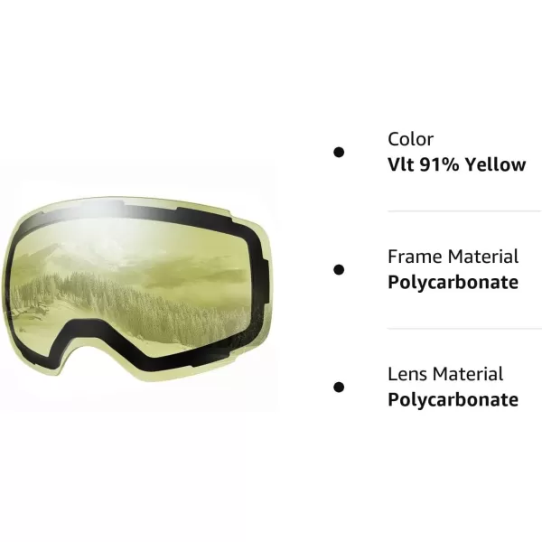 OutdoorMaster Ski Goggles PRO Replacement Lens  20 ChoicesVlt 91 Yellow