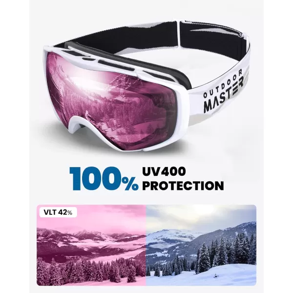 OutdoorMaster Ski Goggles with Cover Snowboard Snow Goggles OTG AntiFog for Men WomenPink Vlt 42