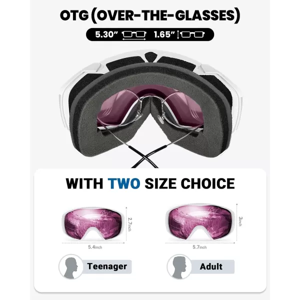 OutdoorMaster Ski Goggles with Cover Snowboard Snow Goggles OTG AntiFog for Men WomenPink Vlt 42