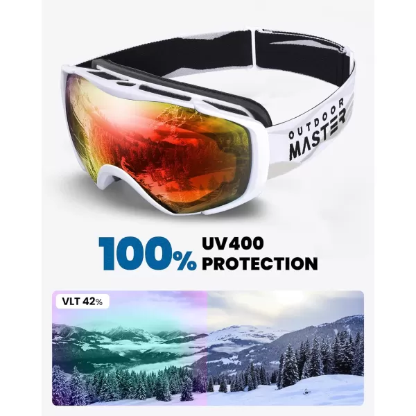 OutdoorMaster Ski Goggles with Cover Snowboard Snow Goggles OTG AntiFog for Men WomenRed Vlt 52