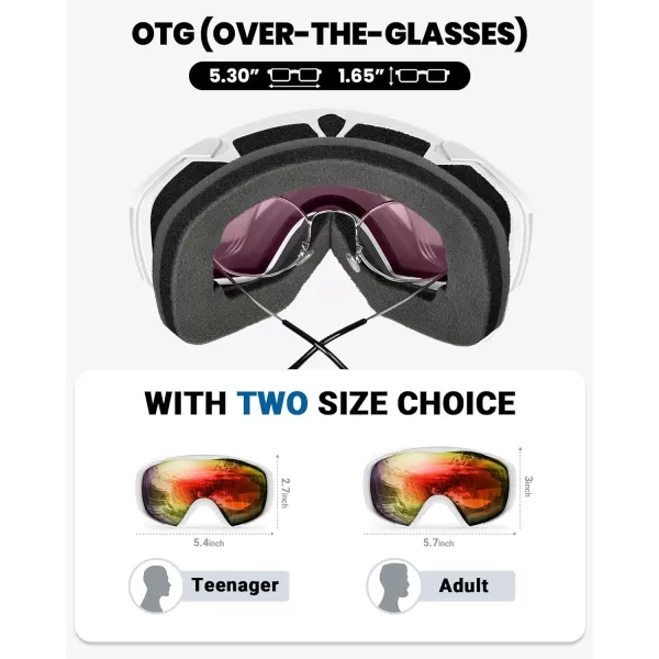 OutdoorMaster Ski Goggles with Cover Snowboard Snow Goggles OTG AntiFog for Men WomenRed Vlt 52