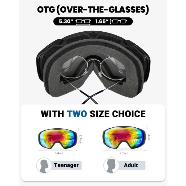 OutdoorMaster Ski Goggles with Cover Snowboard Snow Goggles OTG AntiFog for Men WomenVlt 212