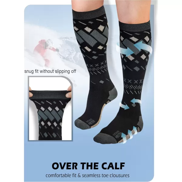 OutdoorMaster Ski Socks 2Pair Pack Skiing and Snowboarding Socks for Men amp Women with Over the Calf Design wNonSlip Cuff3packblackampgreyampblue