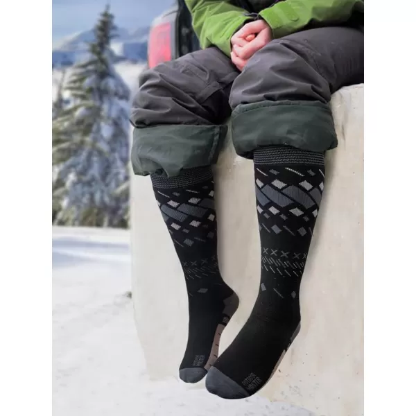 OutdoorMaster Ski Socks 2Pair Pack Skiing and Snowboarding Socks for Men amp Women with Over the Calf Design wNonSlip Cuff3packblackampgreyampblue