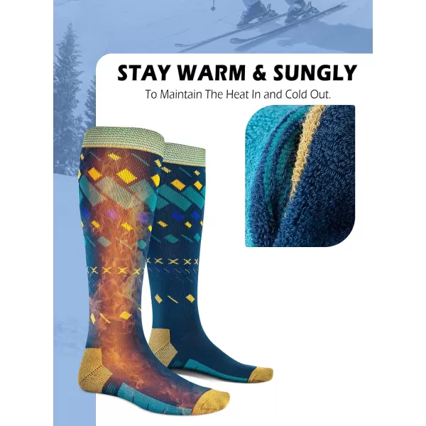 OutdoorMaster Ski Socks 2Pair Pack Skiing and Snowboarding Socks for Men amp Women with Over the Calf Design wNonSlip CuffBlue