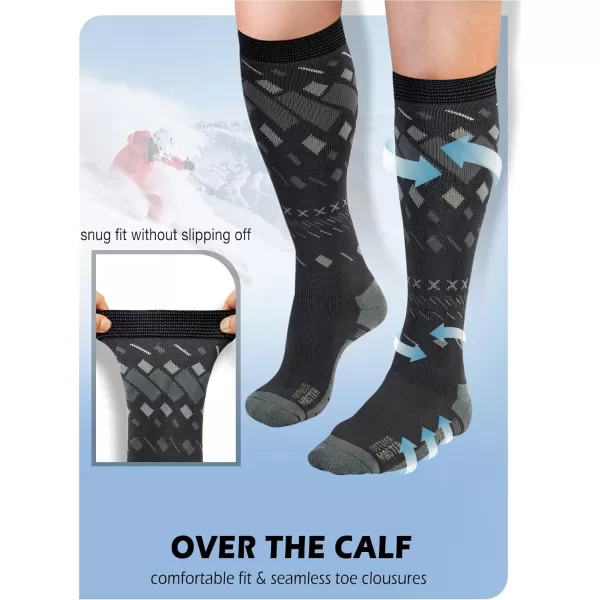 OutdoorMaster Ski Socks 2Pair Pack Skiing and Snowboarding Socks for Men amp Women with Over the Calf Design wNonSlip CuffGrey