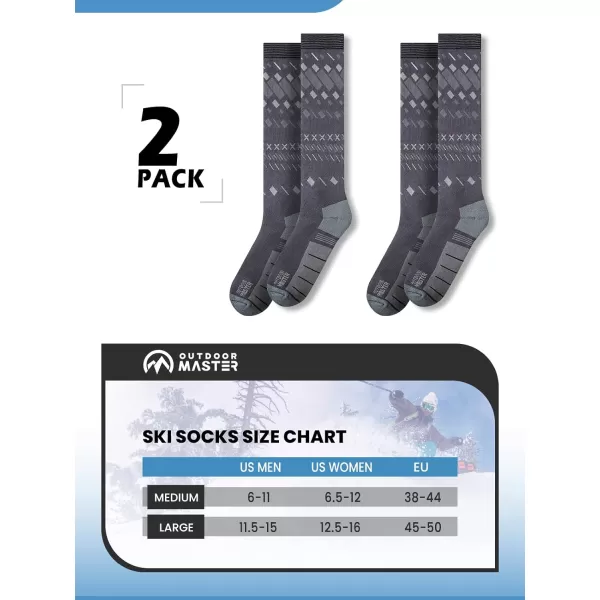 OutdoorMaster Ski Socks 2Pair Pack Skiing and Snowboarding Socks for Men amp Women with Over the Calf Design wNonSlip CuffGrey