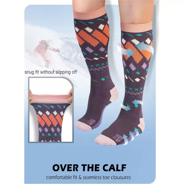 OutdoorMaster Ski Socks 2Pair Pack Skiing and Snowboarding Socks for Men amp Women with Over the Calf Design wNonSlip CuffPurple