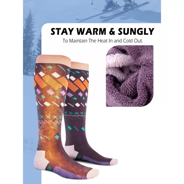 OutdoorMaster Ski Socks 2Pair Pack Skiing and Snowboarding Socks for Men amp Women with Over the Calf Design wNonSlip CuffPurple