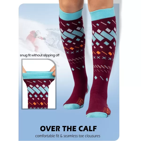 OutdoorMaster Ski Socks 2Pair Pack Skiing and Snowboarding Socks for Men amp Women with Over the Calf Design wNonSlip CuffReddish Brown