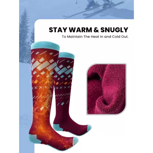 OutdoorMaster Ski Socks 2Pair Pack Skiing and Snowboarding Socks for Men amp Women with Over the Calf Design wNonSlip CuffReddish Brown