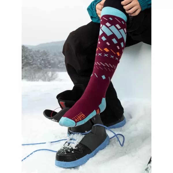 OutdoorMaster Ski Socks 2Pair Pack Skiing and Snowboarding Socks for Men amp Women with Over the Calf Design wNonSlip CuffReddish Brown