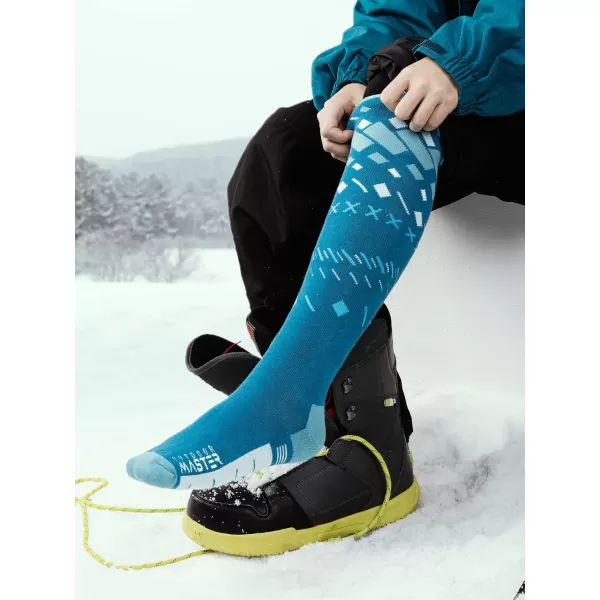 OutdoorMaster Ski Socks 2Pair Pack Skiing and Snowboarding Socks for Men amp Women with Over the Calf Design wNonSlip CuffTurquoise