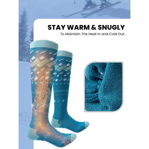 OutdoorMaster Ski Socks 2Pair Pack Skiing and Snowboarding Socks for Men amp Women with Over the Calf Design wNonSlip CuffTurquoise