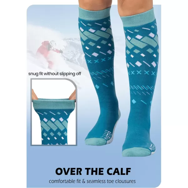 OutdoorMaster Ski Socks 2Pair Pack Skiing and Snowboarding Socks for Men amp Women with Over the Calf Design wNonSlip CuffTurquoise