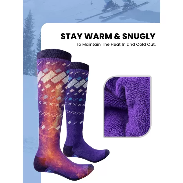 OutdoorMaster Ski Socks 2Pair Pack Skiing and Snowboarding Socks for Men amp Women with Over the Calf Design wNonSlip CuffViolet Blue