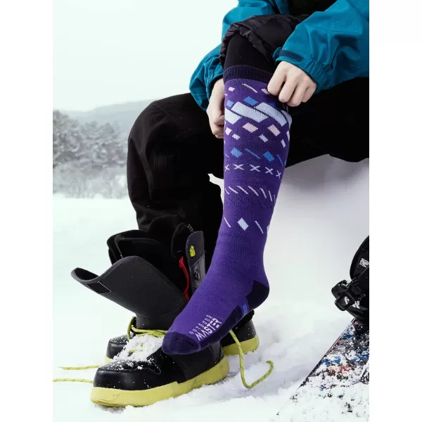 OutdoorMaster Ski Socks 2Pair Pack Skiing and Snowboarding Socks for Men amp Women with Over the Calf Design wNonSlip CuffViolet Blue