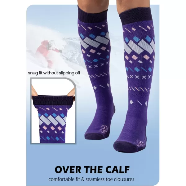 OutdoorMaster Ski Socks 2Pair Pack Skiing and Snowboarding Socks for Men amp Women with Over the Calf Design wNonSlip CuffViolet Blue