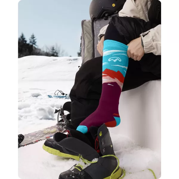 OutdoorMaster Ski Socks 2Pair Pack Skiing and Snowboarding Thermal Socks for Women Over The Calf NonSlip CuffHenna