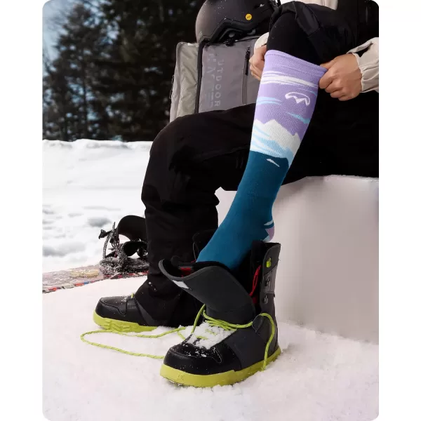 OutdoorMaster Ski Socks 2Pair Pack Skiing and Snowboarding Thermal Socks for Women Over The Calf NonSlip CuffLavender