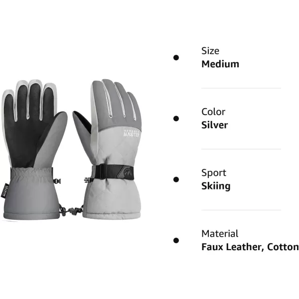 OutdoorMaster Ski amp Snow Gloves Winter Waterproof Thermal Gloves for Women Touchscreen Winter Outdoor Sports Skiing SnowboardingSilver