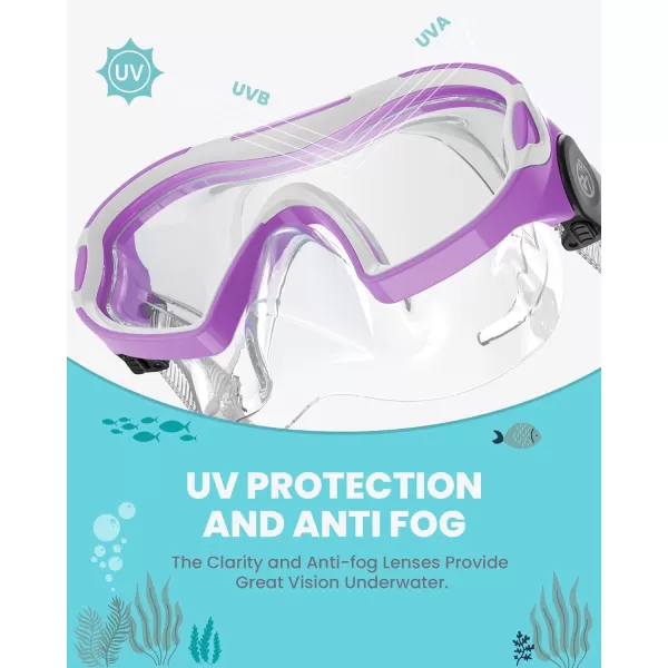 OutdoorMaster Stingray Kids Swim Goggles with Nose Cover Swim Diving Mask for Kids Antifog Swimming Goggles for Boys and Girls Age 512Purple Frameclear Lens