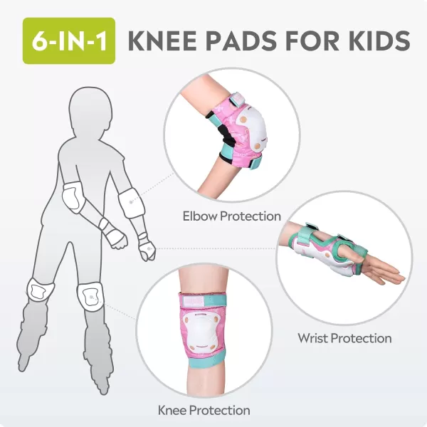 OutdoorMaster Teenagerskids Elbow Pads and Knee Pads for Kids  6In1 Set for Protective Gear Sets with Youth Shin Guards and Wrist Straps for Kids Bike and Kids Skateboard etcUnicorn Tail