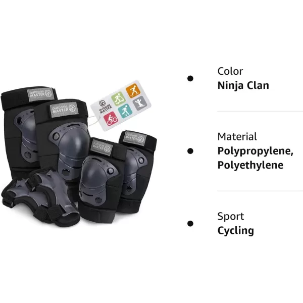 OutdoorMaster Teenagerskids Elbow Pads and Knee Pads for Kids  6In1 Set for Protective Gear Sets with Youth Shin Guards and Wrist Straps for Kids Bike and Kids Skateboard etcNinja Clan