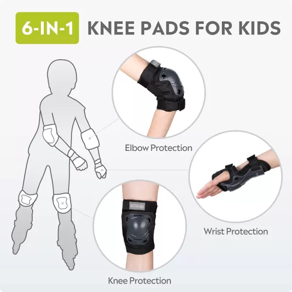 OutdoorMaster Teenagerskids Elbow Pads and Knee Pads for Kids  6In1 Set for Protective Gear Sets with Youth Shin Guards and Wrist Straps for Kids Bike and Kids Skateboard etcNinja Clan