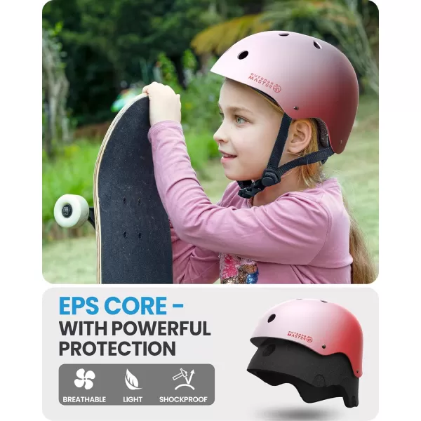 OutdoorMaster Youth ampamp Kids Bike Helmet  Adjustable MultiSports Skateboard Helmet with Removable Liners for Balance Bike Toddler Scooter One Wheel HoverboardPink Red Gradient