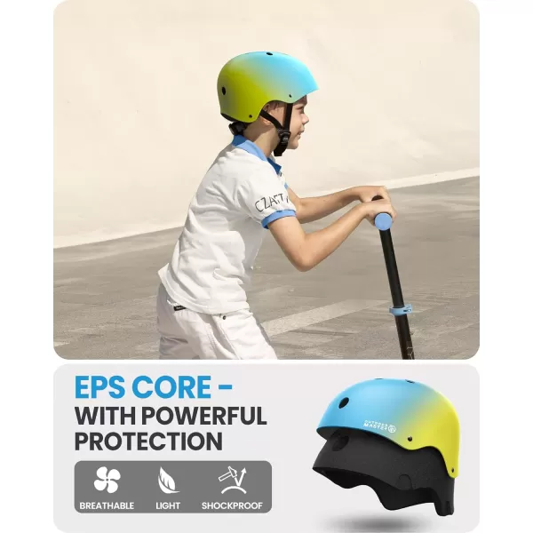 OutdoorMaster Youth ampamp Kids Bike Helmet  Adjustable MultiSports Skateboard Helmet with Removable Liners for Balance Bike Toddler Scooter One Wheel HoverboardBlue Yellow Gradient