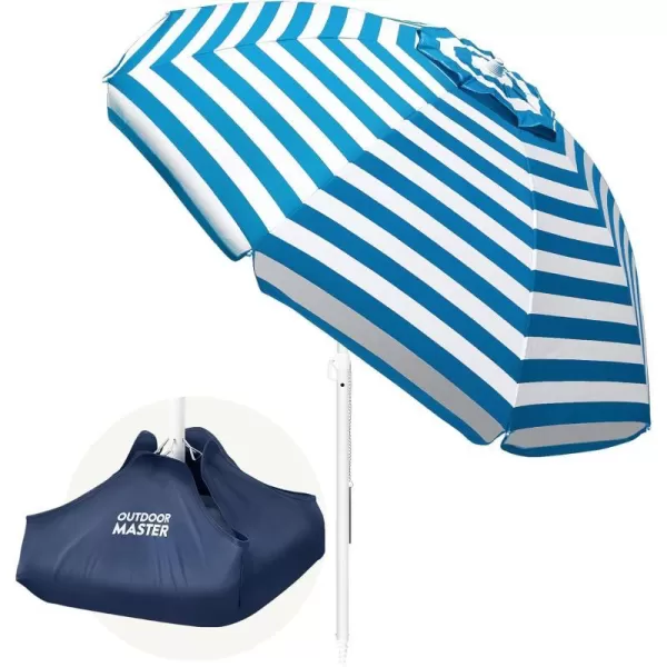 OutdoorMaster Beach Umbrella with Sand Bag  65ft Beach Umbrella with Sand Anchor UPF 50 PU Coating with Carry Bag for Patio and Outdoor  Blue StripedBlue Striped