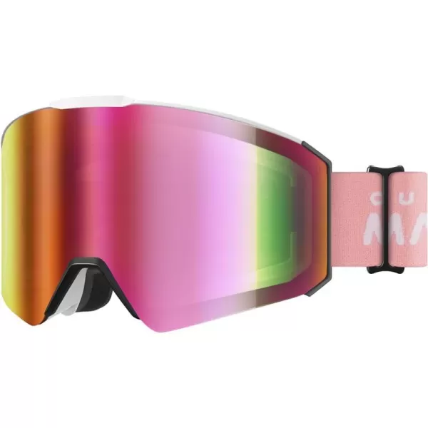 OutdoorMaster Falcon Kids Ski GogglesMagnetic Interchangeable LensAnti Fog UV Protection OTG Snowboard Goggles for YouthAwhite Framevlt 13 Revo Pink