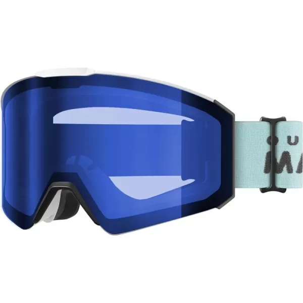 OutdoorMaster Falcon Kids Ski GogglesMagnetic Interchangeable LensAnti Fog UV Protection OTG Snowboard Goggles for YouthAwhite Framevlt 28 Blue Lens