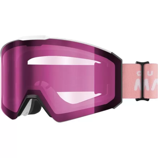 OutdoorMaster Falcon Kids Ski GogglesMagnetic Interchangeable LensAnti Fog UV Protection OTG Snowboard Goggles for YouthAwhite Framevlt 46 Pink Lens