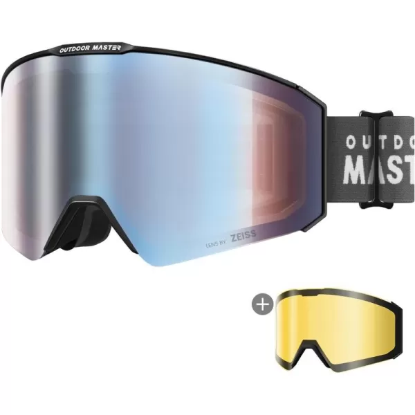 OutdoorMaster Falcon Ski Goggles Lens by ZEISS OTG Snowboard Goggles Antifog Magnetic Interchangeable Lens Snow GogglesAbluefrozen Vlt 186  Yellowlens