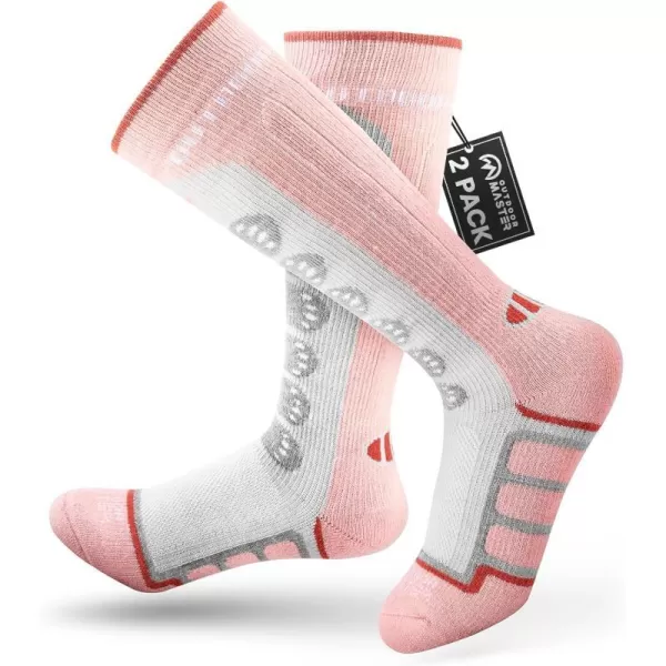 OutdoorMaster Kids Ski Socks 23Pack Merino Wool Compression Thermal Socks with Boys amp Girls Over The Calf NonSlip CuffPink