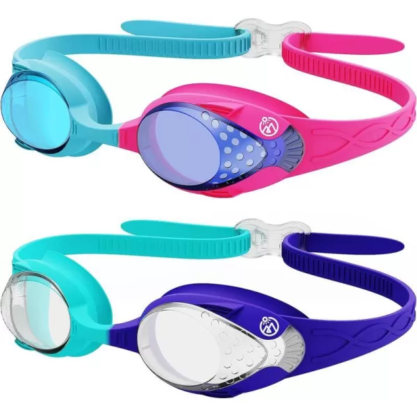 OutdoorMaster Kids Swim Goggles 2 Pack  Quick Adjustable Strap Swimming Goggles for Kids2 Packblue Pink